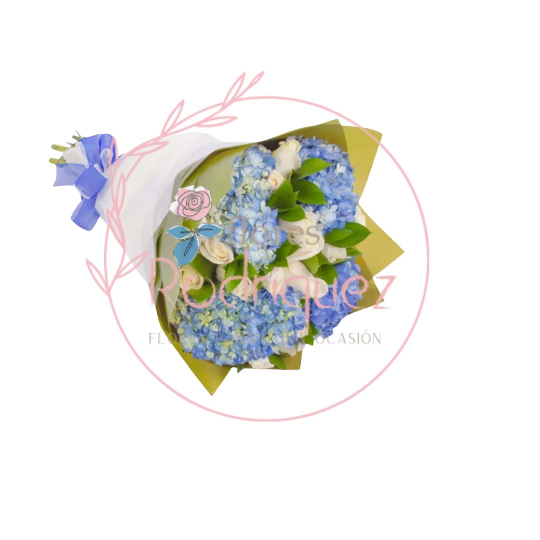 Bouquet Elegante de 24 Hortensias en Tonos Azules y Blancos con Moño - Un Regalo Sofisticado y Exclusivo