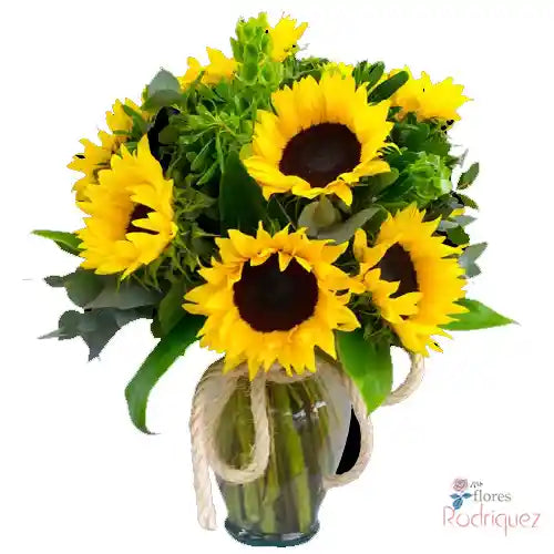 Florero de Girasoles en Jarrón - Rayos de Gratitud