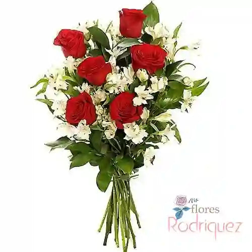 Ramo de Rosas Rojas con Astromelias y Follaje