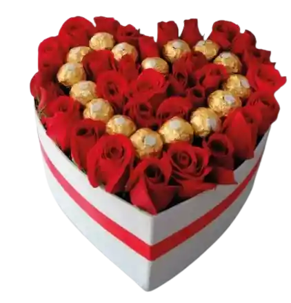 Rosas Rojas Y Ferrero Rocher Corazón a Domicilio