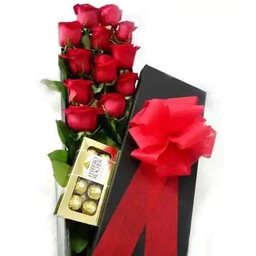Rosas En Caja con Chocolates Dulce Amor a Domicilio