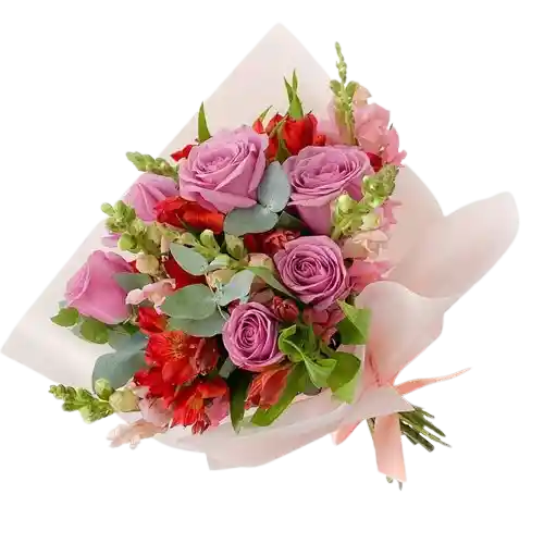 Bouquet Rosa Moradas Y Astromelia Rojas a Domicilio