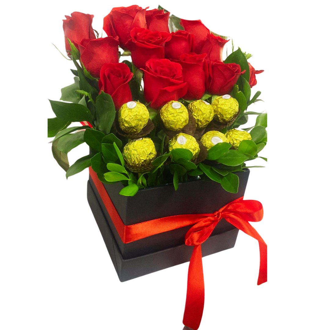 Caja Premium con Rosas y Chocolates Para Enamorar
