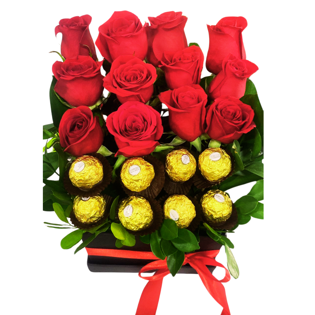 Caja Premium con Rosas y Chocolates Para Enamorar