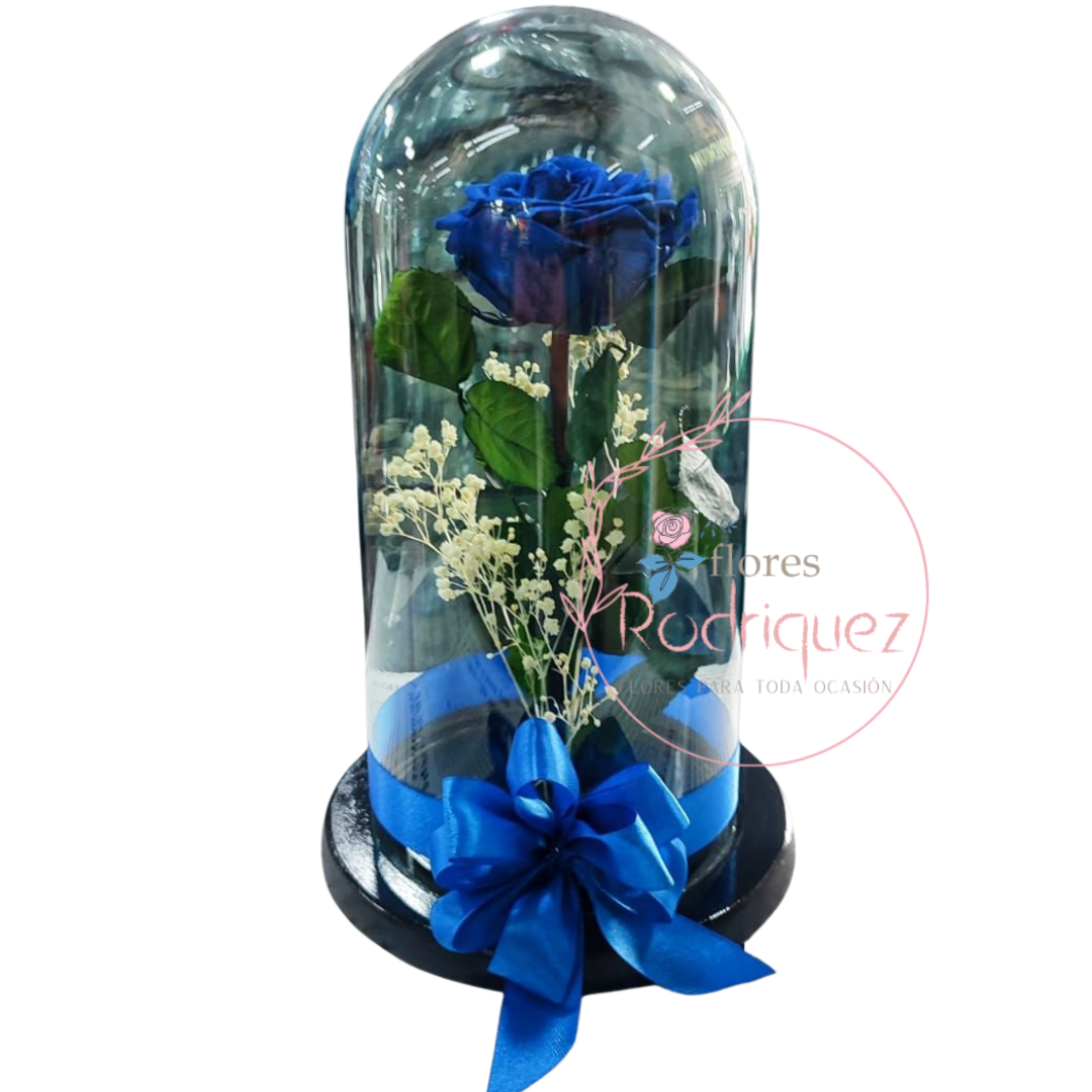 Rosa Azul Eterna Inmortalizada Preservada- Duración de 7 Años con Elegante Decoración y Moño