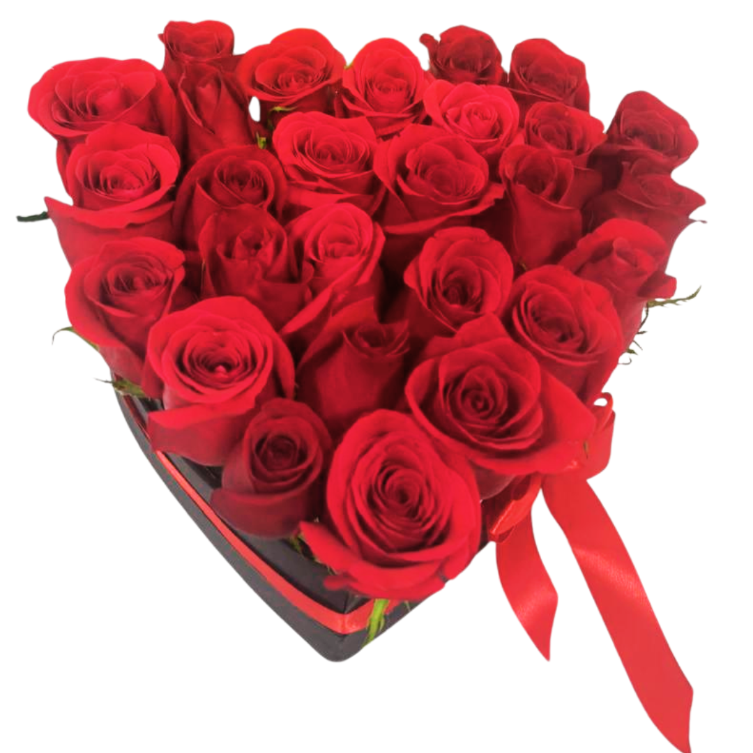 Caja de Corazon 24 Rosas Rojas
