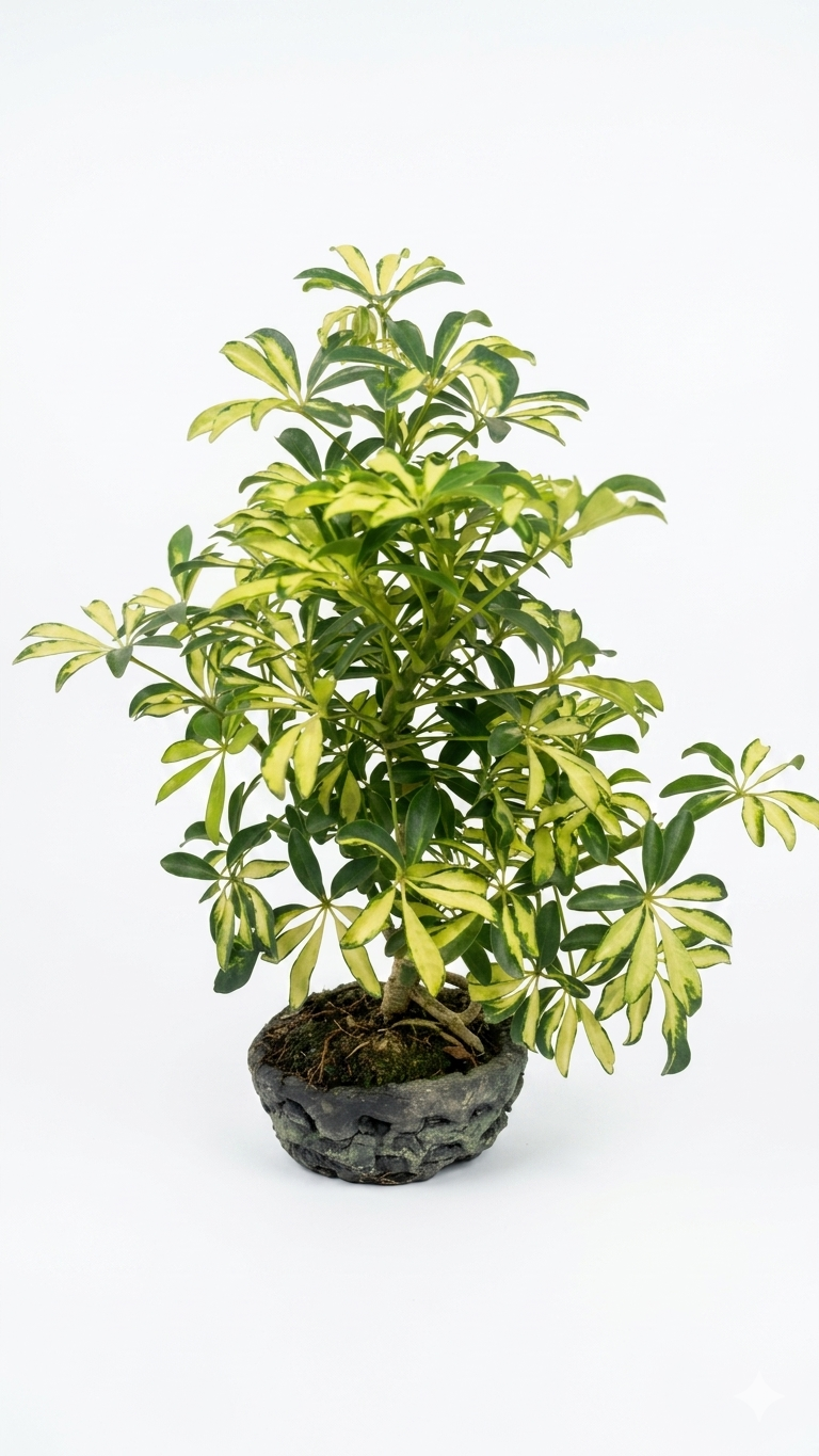 Bonsái Cheflera Jaspeada – Elegancia Tropical para Interiores Pet Friendly
