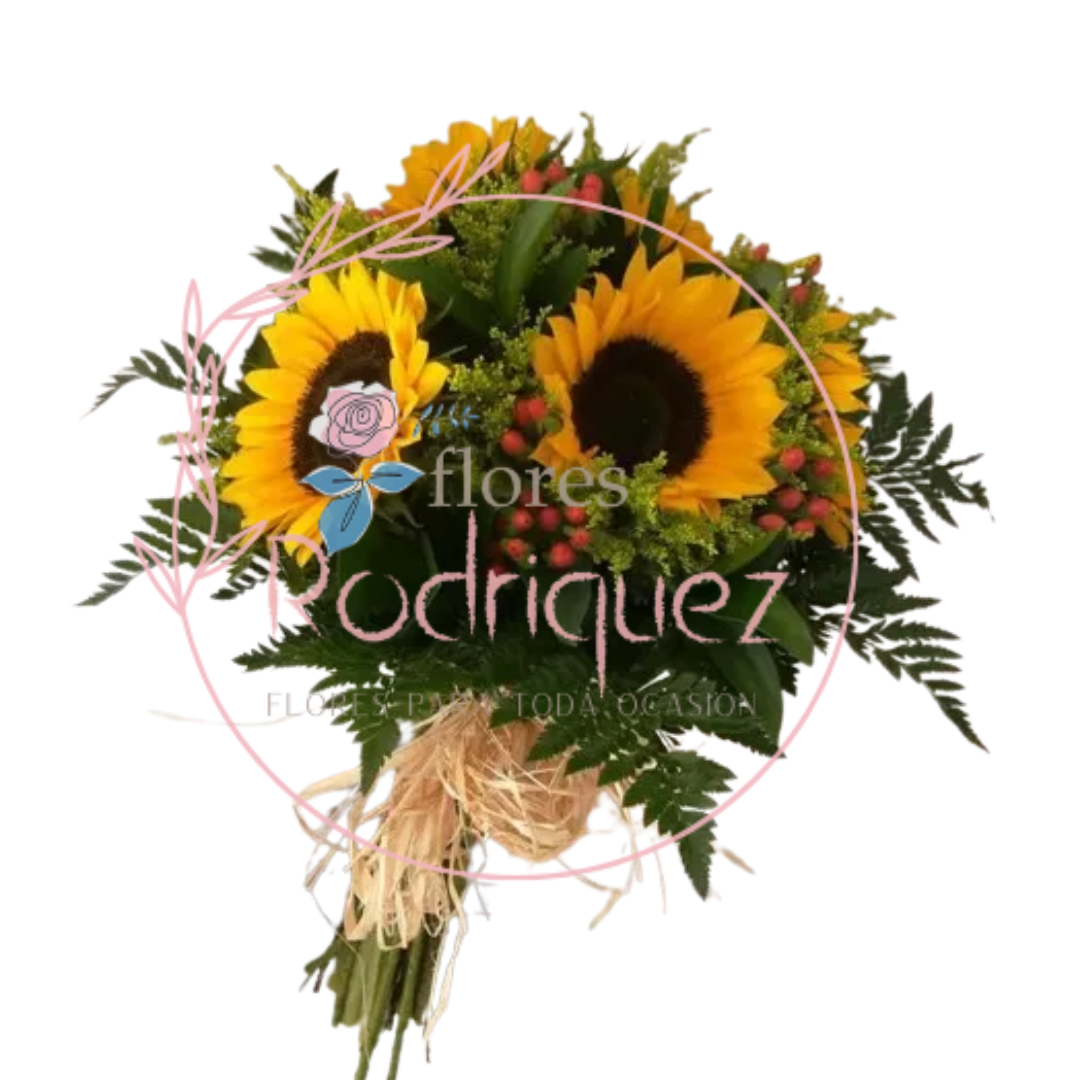 Ramo de Girasoles con Empírico Rojo y Decoración Verde – El Regalo Perfecto para Mamá