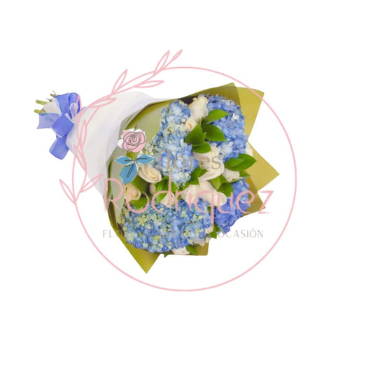Bouquet Elegante de 24 Hortensias en Tonos Azules y Blancos con Moño - Un Regalo Sofisticado y Exclusivo