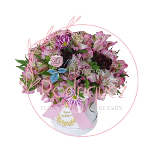 Florero Jarrón de Astromelias y Rosas en Tono Rosado – Un Regalo de Elegancia y Belleza