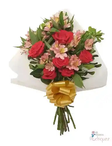 Ramo de Rosas Rojas y Astromelias con moño