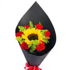 Bouquet Sorprende con Girasol y Rosas Rojas