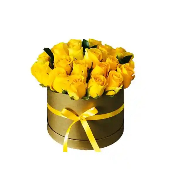 Caja de Rosas Amarilla x24 con decoración y Moño