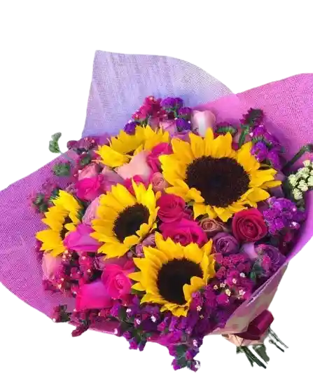 Bouquet de Girasoles Y Rosas Rosadas