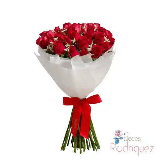 Bouquet de Amor Eterno: 24 Rosas Rojas con Statis Blanco o Gipsofilia a Domicilio