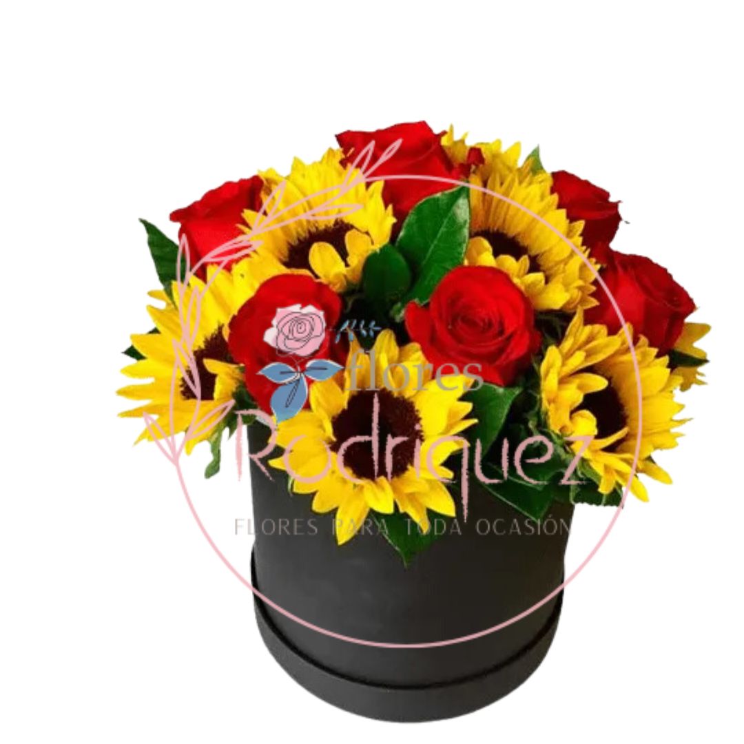 Caja Redonda de Girasoles y Rosas Primavera Especial para Regalar