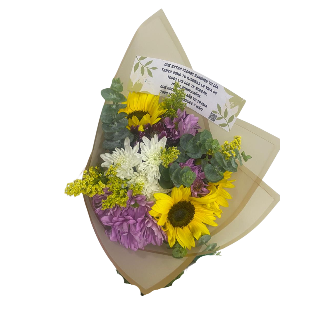 Ramo de Girasoles con Margaritas, Solidago y Eucalipto