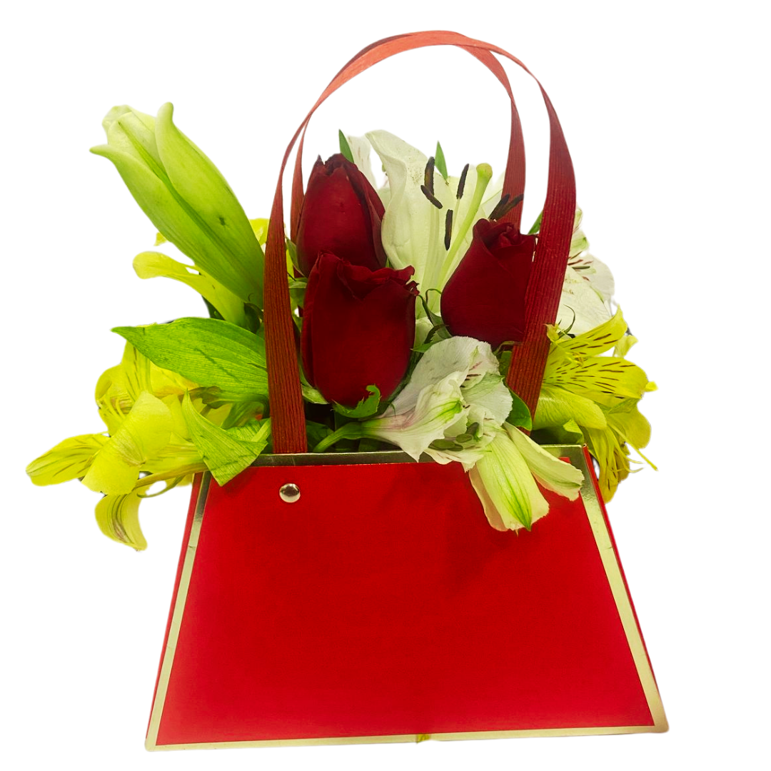 Bolo Cartera con Flores tono Rojo con Blanco Rosas Rojas Regalo Día de la Madre