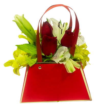 Bolo Cartera con Flores tono Rojo con Blanco Rosas Rojas Regalo Día de la Madre