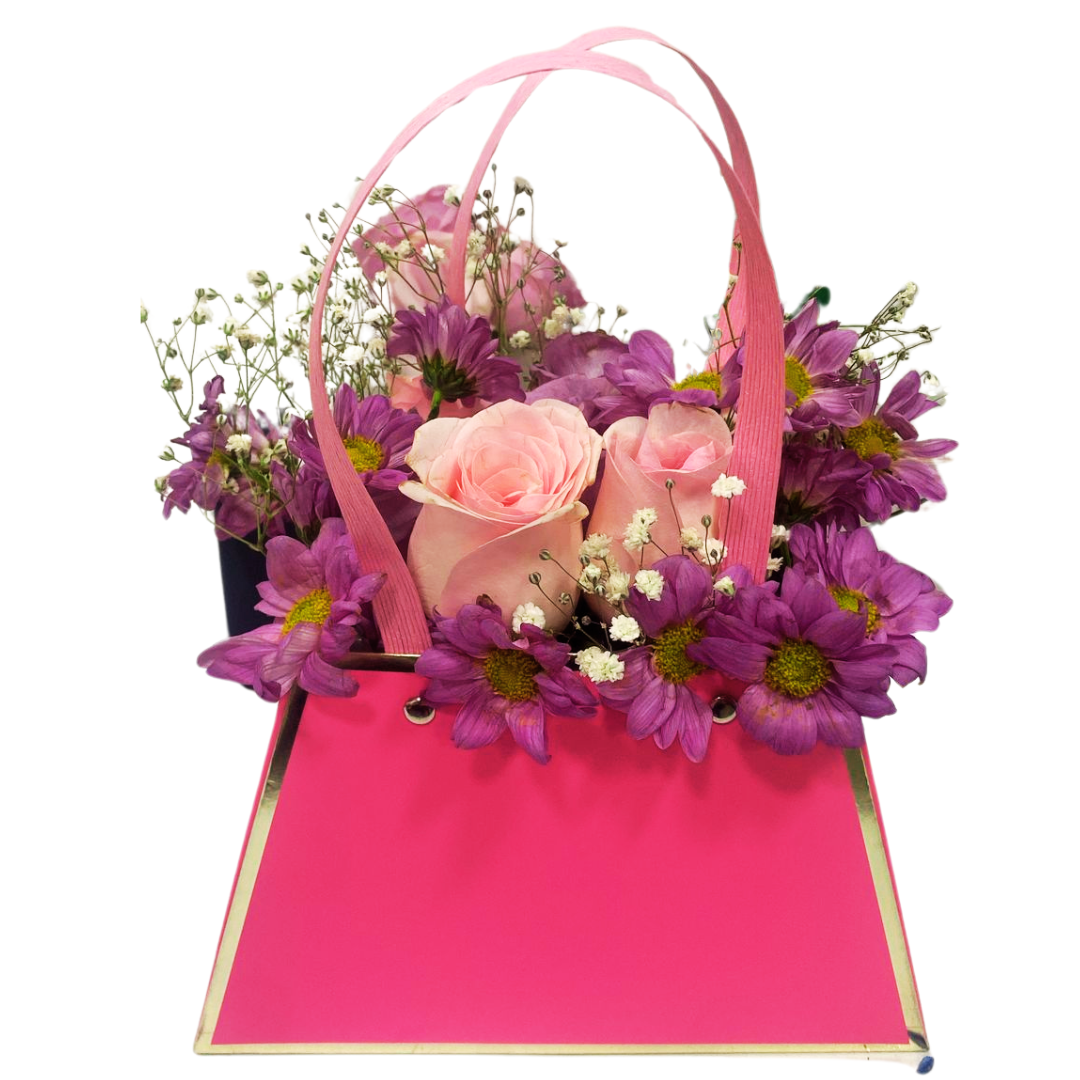 Hermoso Bolso para Mujer con Rosas Rosadas y flores en Color Pastel Dia de la Madre