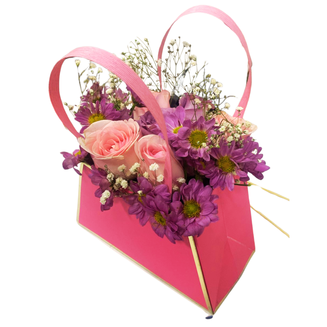 Hermoso Bolso para Mujer con Rosas Rosadas y flores en Color Pastel Dia de la Madre