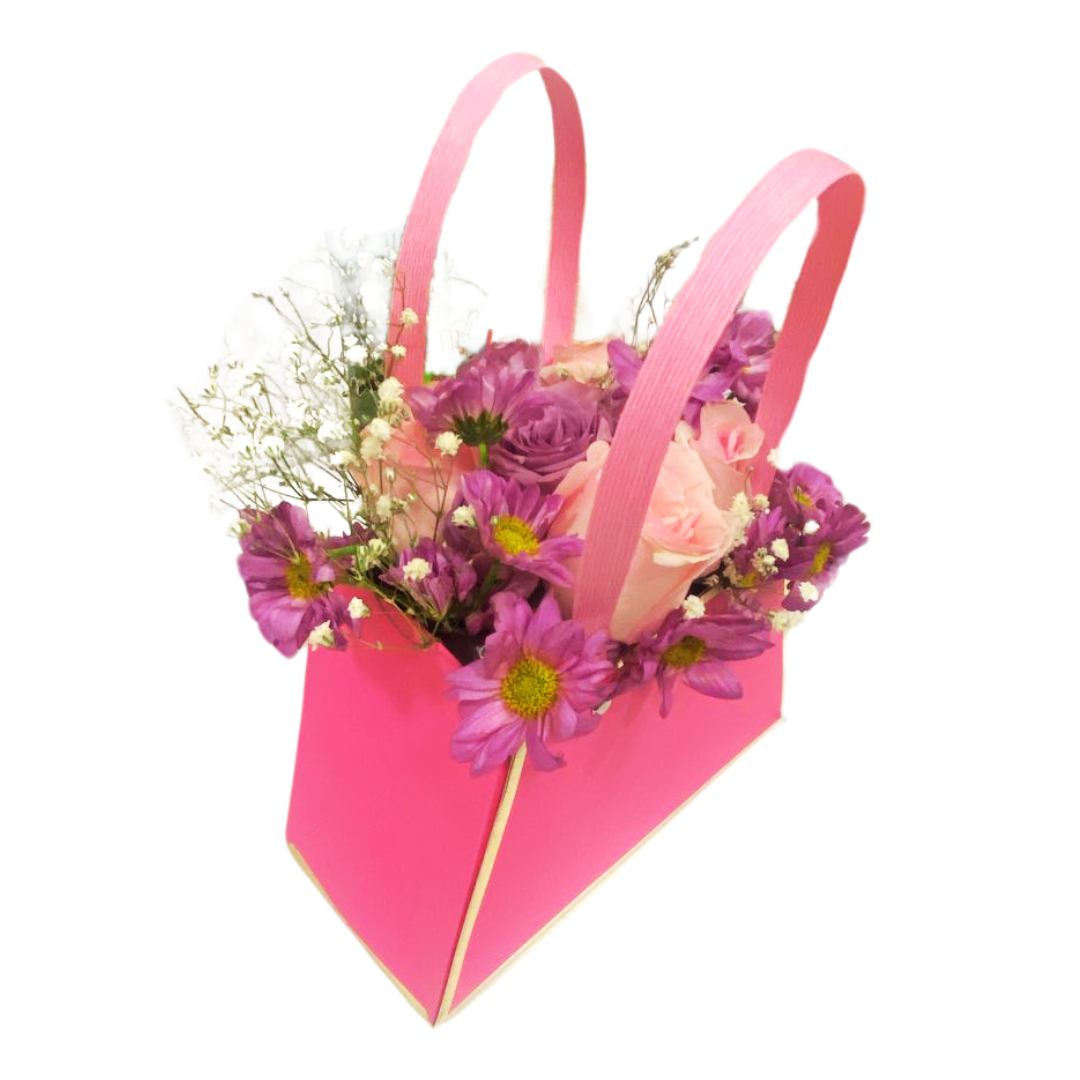 Hermoso Bolso para Mujer con Rosas Rosadas y flores en Color Pastel Dia de la Madre
