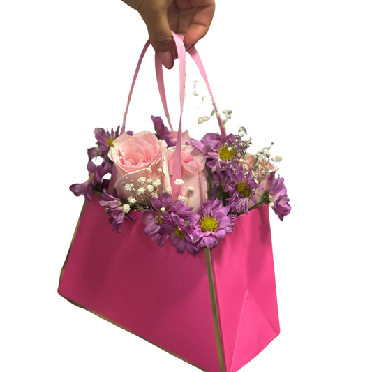 Hermoso Bolso para Mujer con Rosas Rosadas y flores en Color Pastel Dia de la Madre