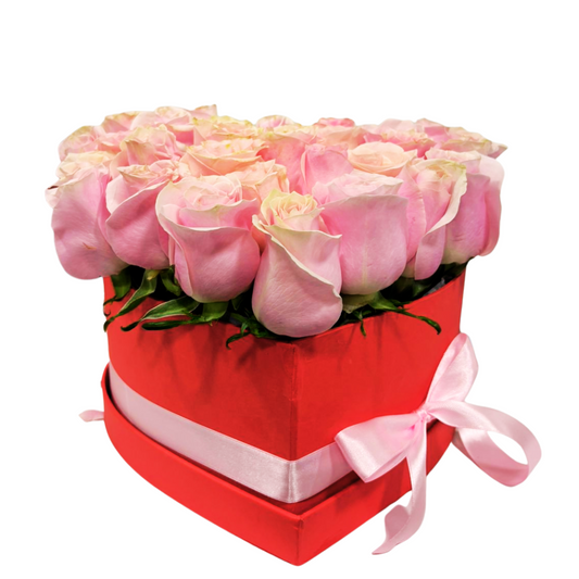 Caja de Corazon 24 Rosas Rosadas