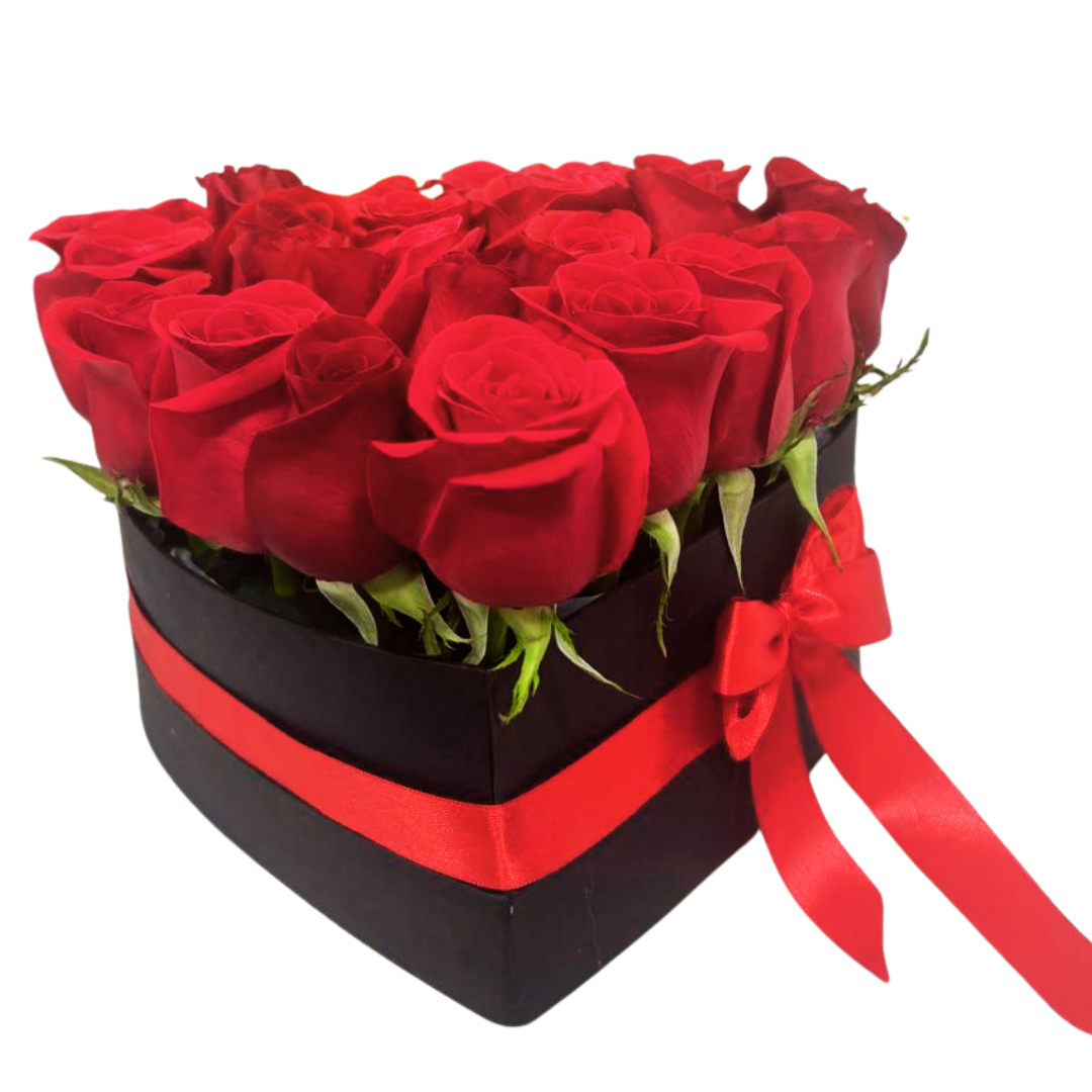 Caja de Corazon 24 Rosas Rojas