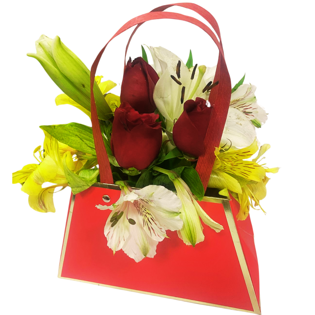 Bolo Cartera con Flores tono Rojo con Blanco Rosas Rojas Regalo Día de la Madre