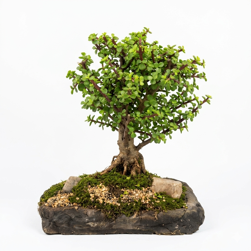 Bonsai Jade en Laja Grande Enfoque Místico y Feng Shui