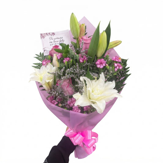Ramo De Lirios Blancos y Rosas Fucsia a Domicilio