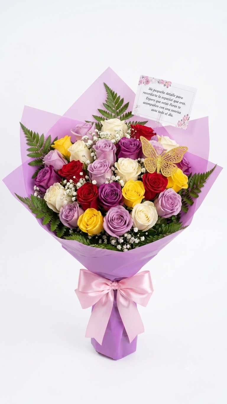 Ramo de 24 Rosas Multicolor Arcoiris de Amor