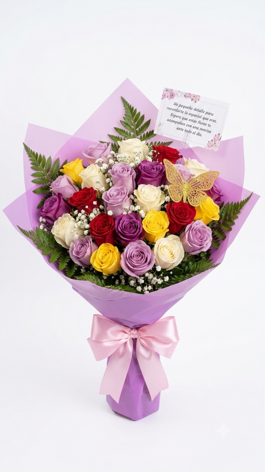 Ramo de 24 Rosas Multicolor Arcoiris de Amor