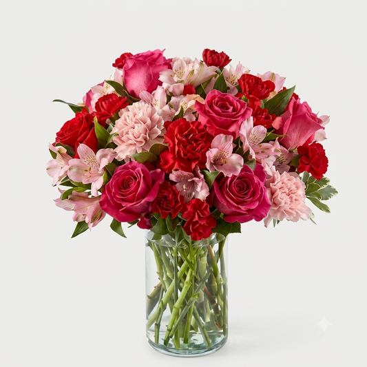 Florero de Rosas Rojas y Claveles Rosados en Bogota