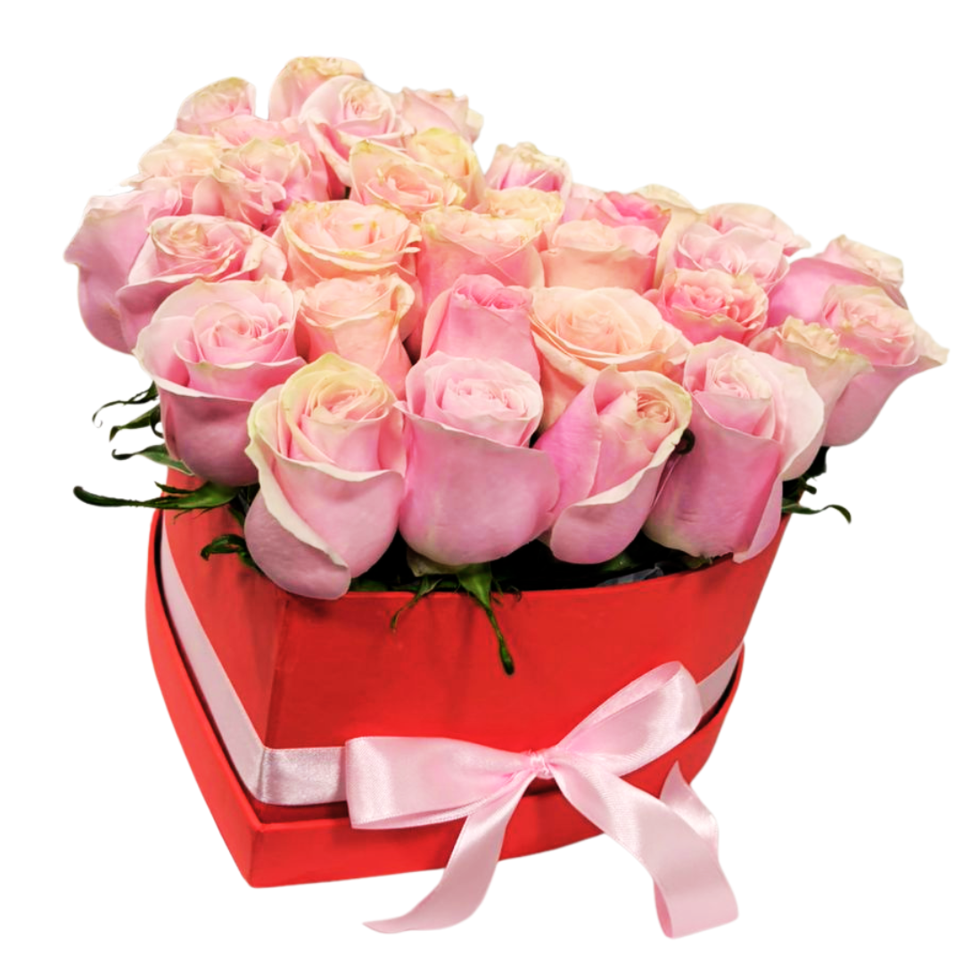 Caja de Corazon 24 Rosas Rosadas Envio Gratis