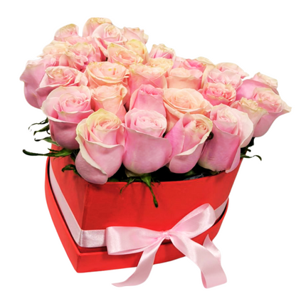 Caja de Corazon 24 Rosas Rosadas Envio Gratis