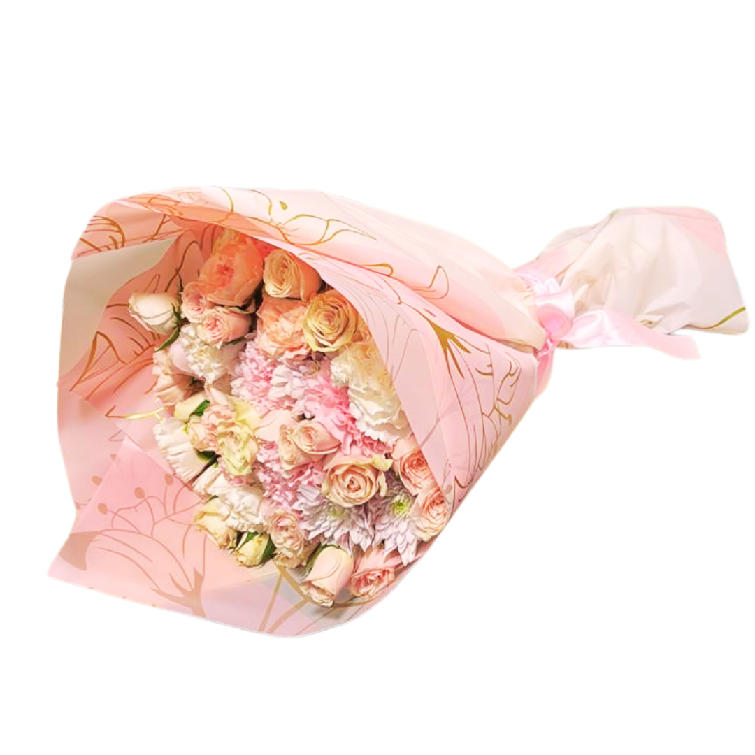 Buchon Grande Rosado con Rosas y Claveles Dulce Encanto Rosado