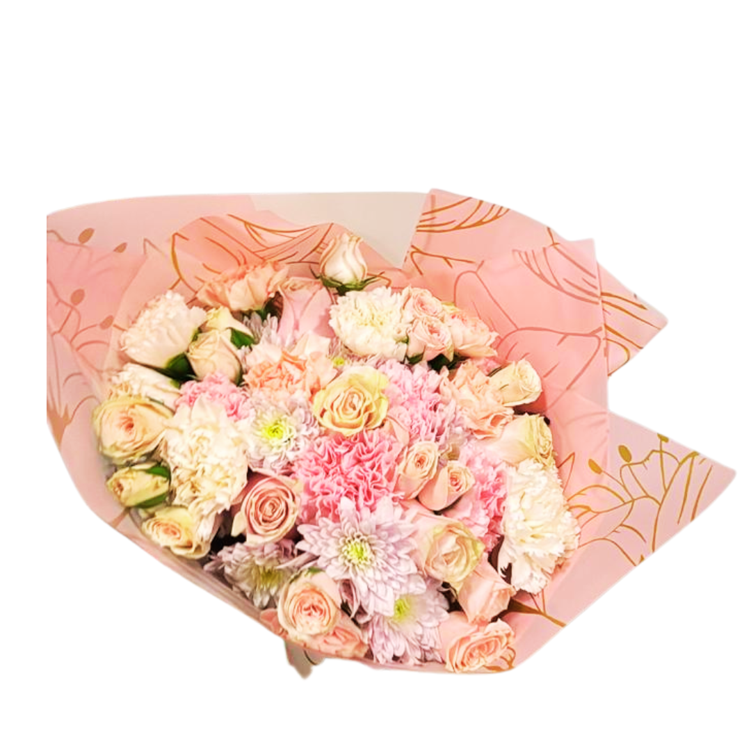 Buchon Grande Rosado con Rosas y Claveles Dulce Encanto Rosado