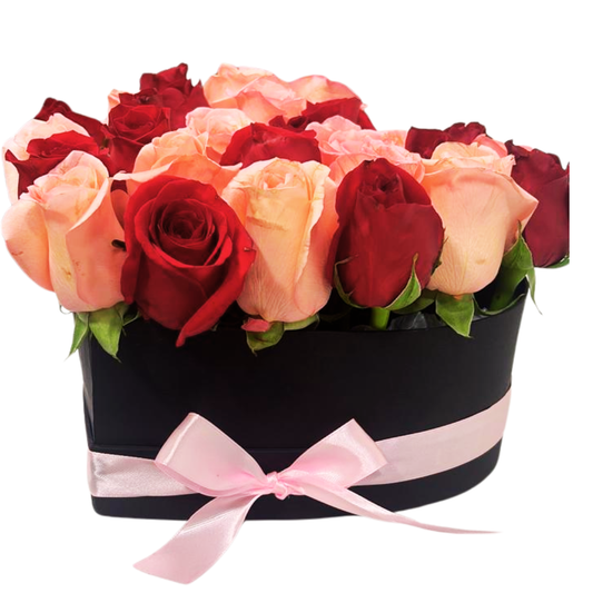 Regalo Cumpleaños Mujer Caja de Corazón 24 rosas rosadas y rojas