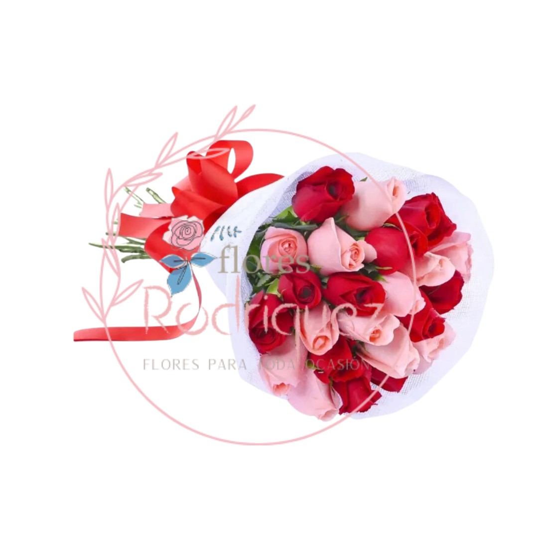 Ramo Encantado de Rosas Rosadas: 7 Rosas Rosas y 7 Rosas Rosadas en Bouquet