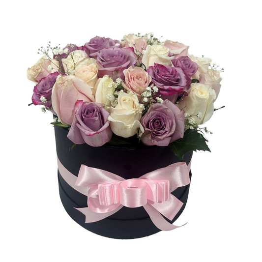 Caja Cilindrica de Rosas Pastel Hermosa para Cumpleaños