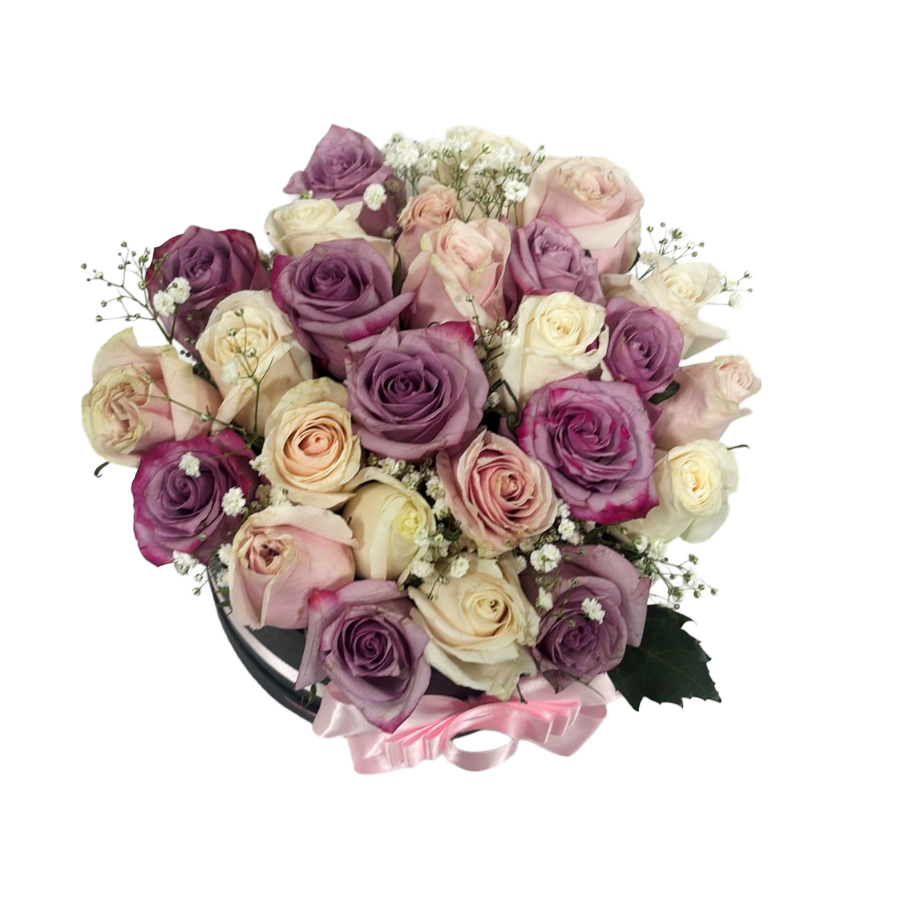Caja Cilindrica de Rosas Pastel Hermosa para Cumpleaños