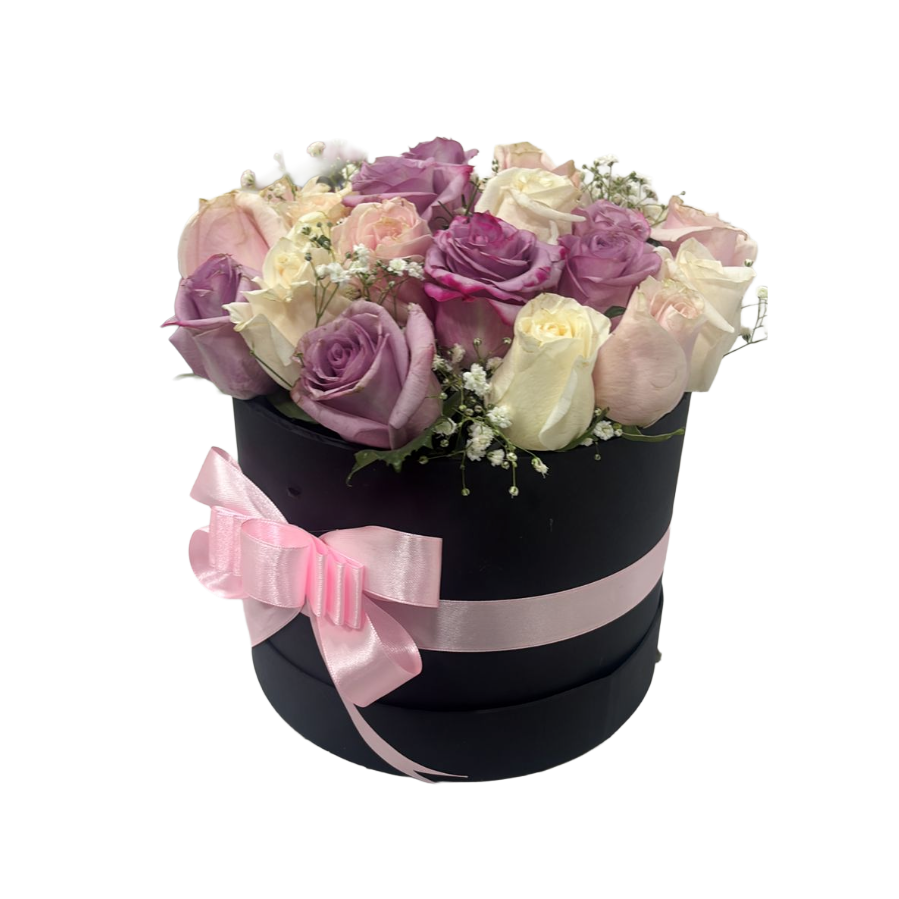 Caja Cilindrica de Rosas Pastel Hermosa para Cumpleaños