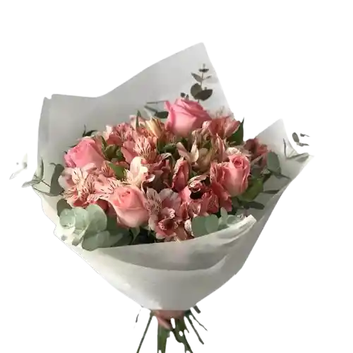 Bouquet Rosado de Rosas y Astromelias – Dulzura que Enamora